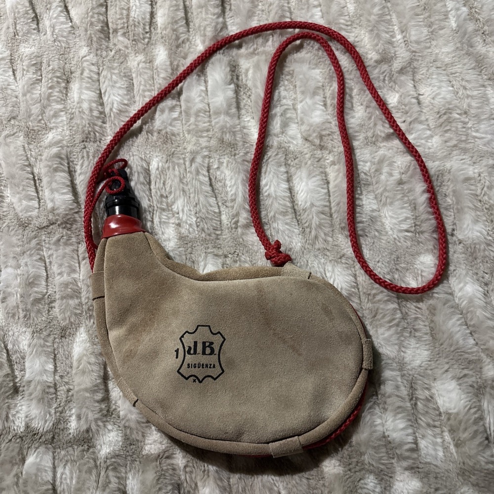 Vintage Bota Suede Leather Water Wine Bag Canteen Made In Spain 1 Liter